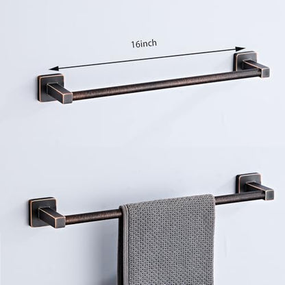 Bathroom Hardware Set 4 Pieces,Oil Rubbed Bronze Towel Bar Set Stainless Steel Wall Mounted, Includes 16In Hand Towel Bar, Towel Ring, Robe Towel Hooks,Toilet Paper Holder, Bathroom Towel Rack Set - color: Oil Rubbed Bronze, size: 16Inch