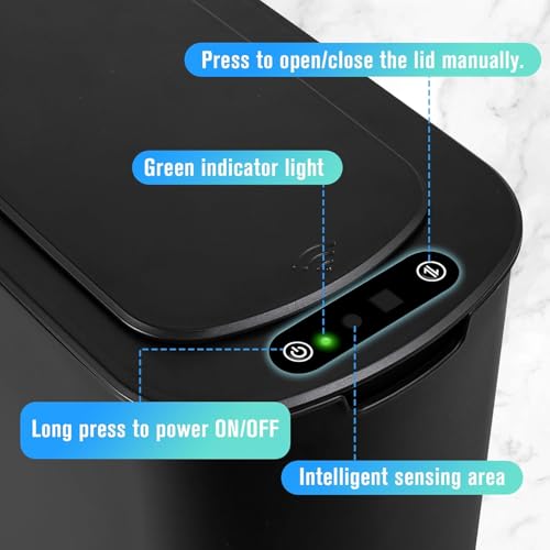 Cesun Automatic Small Bathroom Trash Can with Lid, 2.6 Gallon, Black | Motion Sensor, Plastic, Touchless, Odor Control, Smart Garbage Can, Battery Operated, Manual Button, for Office/RV/Bedroom - color: Black