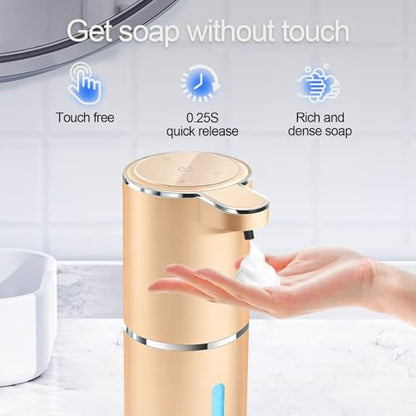 Automatic Foaming Soap Dispenser - Hand Free Pump Touchless Soap Dispenser USB Rechargeable Dispenser with 380ml, 4levels Adjustable Dispenser for Bathroom Kitchen - color: Golden-foaming