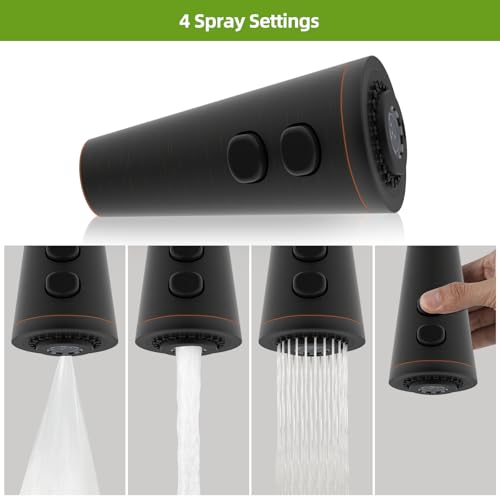 4 Function Kitchen Faucet Head Replacement, Universal, Oil Rubbed Bronze | NSF/ANSI/CAN 372 Certified, Pull Down Kitchen Sprayer Head, 15 Adapters Compatible with American Standard/Kohler/Moen/Delta - color: Oil Rubbed Bronze, style: 4 Modes Design