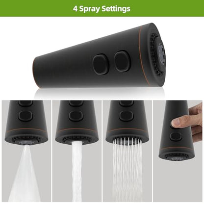 4 Function Kitchen Faucet Head Replacement, Universal, Oil Rubbed Bronze | NSF/ANSI/CAN 372 Certified, Pull Down Kitchen Sprayer Head, 15 Adapters Compatible with American Standard/Kohler/Moen/Delta - color: Oil Rubbed Bronze, style: 4 Modes Design