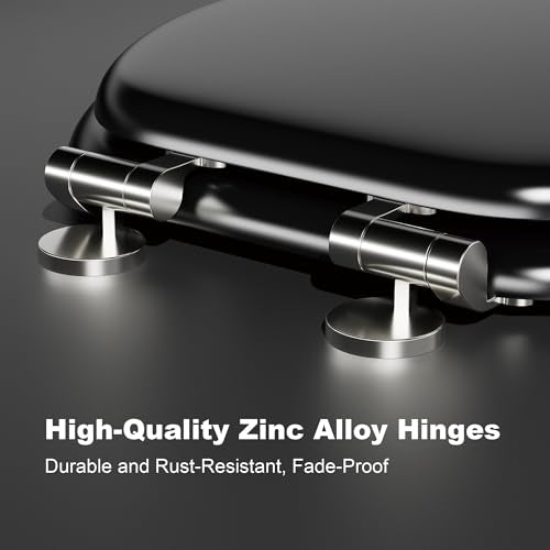 Round Black Slow Close Toilet Seat, Heavy Duty Wood Toilet Seat with Baked Enamel Finish, Support 400 bls, Toilet Lid with Soft Close Zinc Alloy Hinges, Grip-Tight Bumpers, Easy Clean, Quick-Assembly - color: Black, size: Round Slow Close