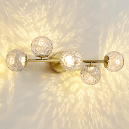 ALIYIQI LED Bathroom Vanity Light Fixtures,Brushed Gold Brass Bathroom Light Fixtures - color: Gold Hammered Glass, size: Integrated LED