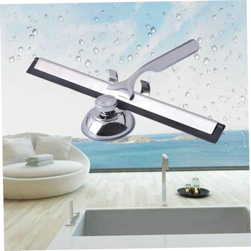 Stainless Steel Glass Squeegee with Zinc Alloy Holder and Flexible Rubber Blade Wall-Mounted Suction Cup Installation Multi-Purpose Window Wiper for Bathroom Car Kitchen and
