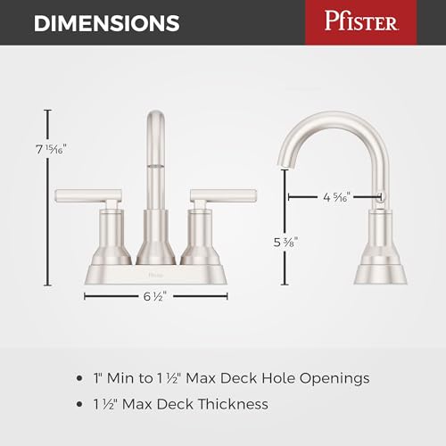 Pfister Capistrano 3-Hole Centerset Bathroom Sink Faucet Nickel LF048CSOGS | Push & Seal drain included, Spot Defense finish, 4 in centerset vanity faucet , EPA WaterSense compliant, NSF lead-free - color: Spot Defense Brushed Nickel, size: 1 Pack