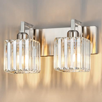 Modern Bathroom Vanity Light 2-Lights Brushed Nickel Vanity Light Crystal Wall Light Bathroom Light Fixtures - color: Nickel Crooked, size: 2-light