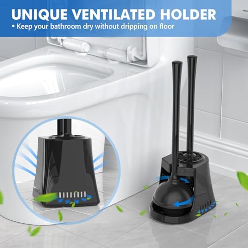 Toilet Plunger and Brush with Holder, Bowl Brush and Heavy Duty Toilet Plunger Set with Ventilated Holder, 2-in-1 Toilet Brush and Plunger Combo for 5.3-inch Toilet Drain New Pack - color: Style 2
