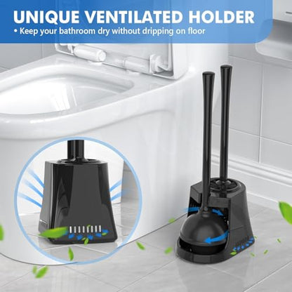 Toilet Plunger and Brush with Holder, Bowl Brush and Heavy Duty Toilet Plunger Set with Ventilated Holder, 2-in-1 Toilet Brush and Plunger Combo for 5.3-inch Toilet Drain New Pack - color: Style 2