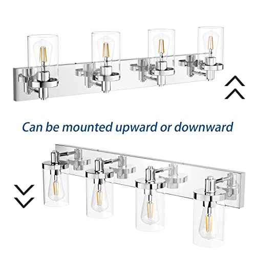 Aipsun Bathroom Vanity Light Farmhouse 4 Light Chrome Vanity Lighting Fixtures with Clear Glass Shade(Exclude Bulb) - color: Chrome, size: 4-Light