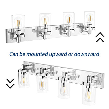 Aipsun Bathroom Vanity Light Farmhouse 4 Light Chrome Vanity Lighting Fixtures with Clear Glass Shade(Exclude Bulb) - color: Chrome, size: 4-Light