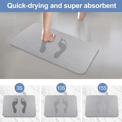 Stone Bath Mat, 2 Pack Diatomaceous Earth Shower Mat, Non-Slip Super Absorbent Quick Drying Bathroom Floor Mat, 24x15, Light Grey - color: Light Grey