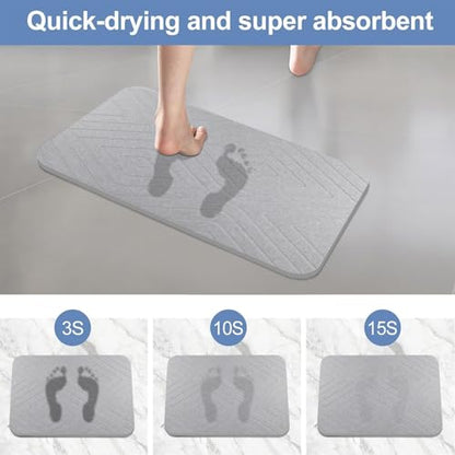 Stone Bath Mat, 2 Pack Diatomaceous Earth Shower Mat, Non-Slip Super Absorbent Quick Drying Bathroom Floor Mat, 24x15, Light Grey - color: Light Grey
