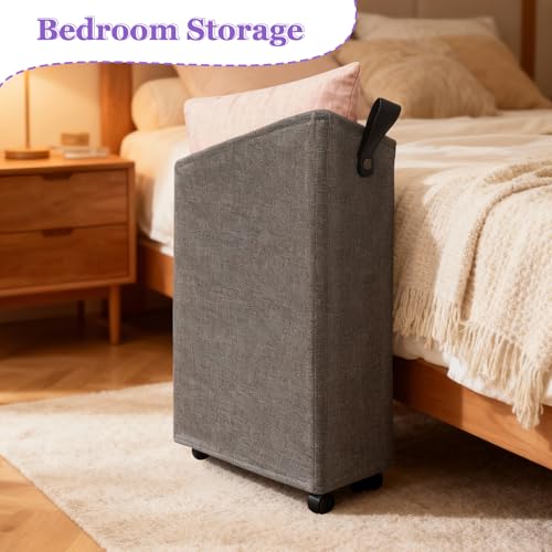 Slim Rolling Laundry Basket with Wheels, 42L Narrow Laundry Hamper with Mesh Drawstring Cover & Handles, Collapsible Dirty Clothes Bin for Small Spaces, Dorm, Apartment, Bathroom, Dark Grey - color: Dark Gary