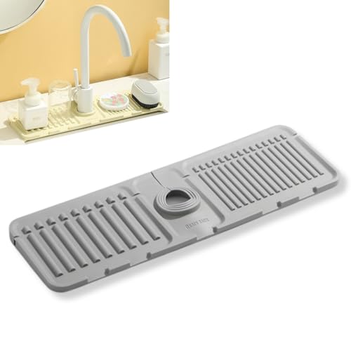 Silicone Sink Splash Guard, Non-Slip Faucet Mat for Kitchen and Bathroom, Quick Drainage, 17.5" x 5.7" / 44.5 x 14.5 cm, Ideal for Drying Countertops - Gray, Set of 1 - color: Gray
