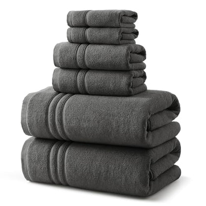 REDKISS Dark Gray Towels Set 6 Piece Cotton Towel Sets with 2 Bath Towels, 2 Hand, 2 Washcloths, 650GSM Hotel Quality, Soft, Highly Absorbent Towels for Bathroom Gym, Ideal Everyday Use - color: Dark Gray