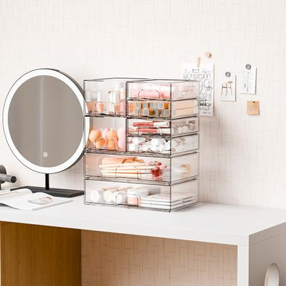 8 Pack Clear Stackable Storage Drawers,Acrylic Drawer Organizer for Medicine,Palettes,Hair Accessories and Makeup Organizer,Plastic Drawers for Cabinet,Office,Desk,Bathroom Storage Containers - style: 8 PACK