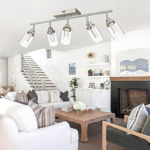 MELUCEE LED 5 Light Track Lighting Kit Brushed Nickel Ceiling Spotlights | Vanity Lights Modern Track Light Fixture with Flexibly Rotatable Heads, Built-In LED Chips, 5-Color Temperature Adjustable - color: Brushed Nickel, size: 5 Lights