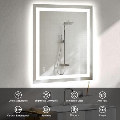 Hivone 30"X36" LED Bathroom Mirror with Lights, Anti-Fog, Dimmable, Backlit + Front Lit, Smart Bathroom Vanity Mirror, Memory Function, Shatterproof, Tempered Glass (Horizontal/Vertical) - size: 30"L x 36"W