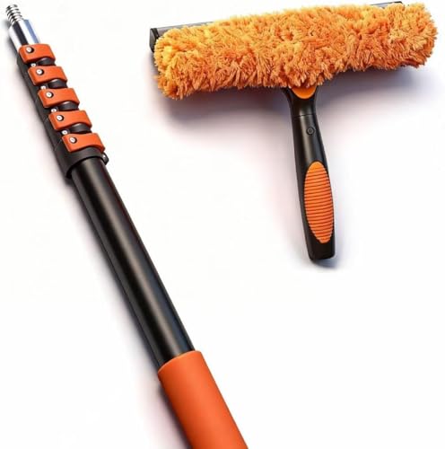 18FT Window Cleaning Kit, 2-in-1 Squeegee with 3-12FT Telescoping Pole & Flip-Lock & Screw Dual Locking, Professional Long Handle Washing Tool for High Windows - size: 3-12FT