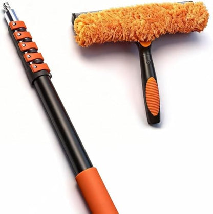 18FT Window Cleaning Kit, 2-in-1 Squeegee with 3-12FT Telescoping Pole & Flip-Lock & Screw Dual Locking, Professional Long Handle Washing Tool for High Windows - size: 3-12FT