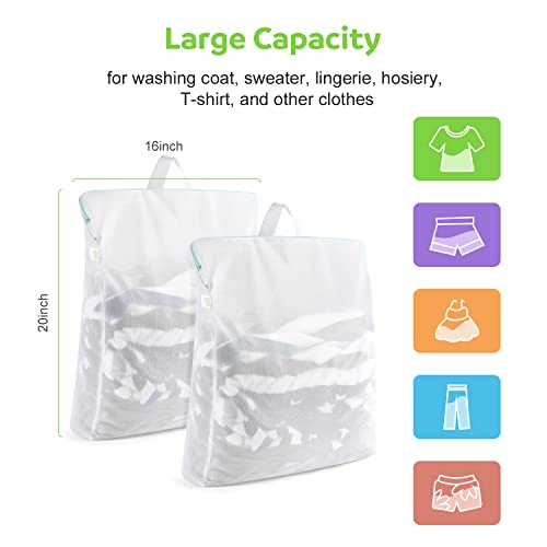 OTraki 2 Pack Large Mesh Laundry Bag with Handles 16x20 inch, White | Hanging Lingerie Bag Mesh Laundry Bags Delicates Hanging Laundry Washing Machine Zipper for Coat Sweater Sock Sheet - size: 16 x 20 inch