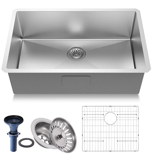 30" Undermount 18 Gauge 304 Stainless Steel Single Bowl Kitchen Sink with Accessary in 30"Lx18"Wx10"D - size: 30"L x 18"W x 10"D Single Bowl