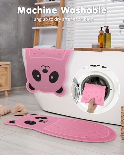 Panda Bathtub Mat Non Slip Kids Natural Rubber Low Odor, Bath Mat for Tub Non Slip for Baby 32"x18", Anti-Slip Surface and Strong Suction Cups Dual Anti-Slip, Machine Washable, Pink - color: Pink