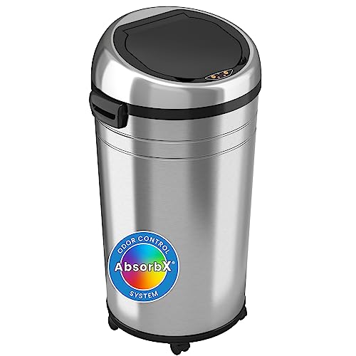 iTouchless Glide 23 Gallon Sensor Trash Can with Wheels and Odor Control System, Stainless Steel, 87 Liter Automatic Kitchen Bin and Office Garbage Can (Powered by Battery or Optional AC Adapter) - color: Brushed Silver 23 Gal Sensor
