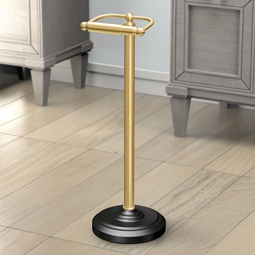 Gatco 1436MXB, Freestanding Toilet Paper Holder, 22” H, Matte Black Polished Brass/Floor Standing Weighted Base Toilet Paper Holder Stand - color: Matte Black Polished Brass