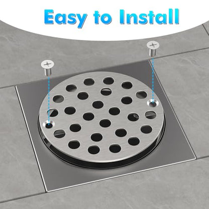 EXF 4 Inch Screw in Round Shower Floor Drain Cover, Stainless Steel Replacement Shower Drain Strainer Hair Catcher Brushed Nickel - color: Nickel-round