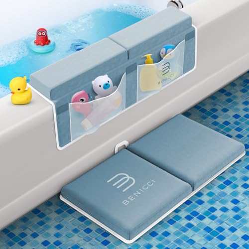 Comfortable Bath Kneeler and Elbow Kneeling Rest Pad for Baby Bathing Parents - Painless Foam Mat with Toy Organizer Pockets - Quick Drying, Foldable, Non-Slip for Baby and Toddler Bathing - Blue - color: Blue