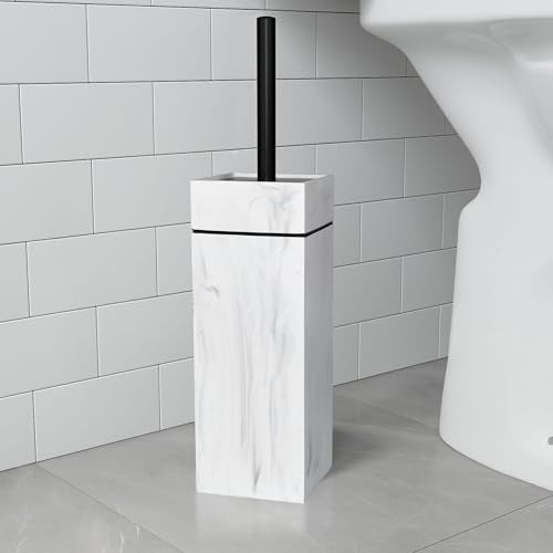 Black Line Design Resin Toilet Bowl Holder and Brush Set, Stylish Bathroom Cleaning Tool with Durable Bristles, Compact and Functional - style: Black Lined