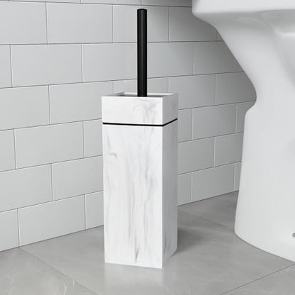 Black Line Design Resin Toilet Bowl Holder and Brush Set, Stylish Bathroom Cleaning Tool with Durable Bristles, Compact and Functional - style: Black Lined