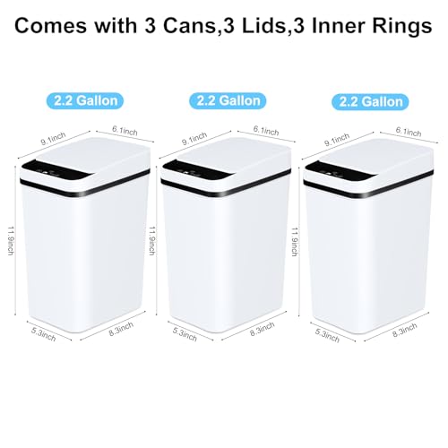 Anborry Bathroom Automatic Trash Can 3 Pack 2.2 Gallon Motion Sensor Touchless Small Slim Garbage Can with Lid Smart Electric Narrow Garbage Bin for Bedroom Living Room Office Kitchen (White) - color: 3 Pack 2.2 Gallon & 2.2 Gallon & 2.2 Gallon White