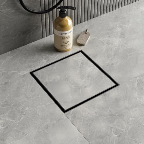 Neodrain 8 in Black Square Shower Drain with Removable Tile Insert Grate | 304 Stainless Steel Tile Square Drain, Hidden Drain,Easy to Clean, Waterproof & Sturdy Shower Drain, CUPC Certified - color: Matte Black, size: 8 IN