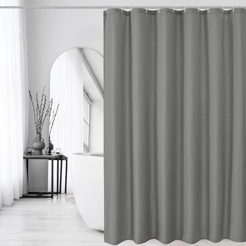 Extra Long Grey Fabric Shower Curtain, 72 x 84 | Tall Cloth-Textured Shower Curtain for Bathroom, Water Repellent, Machine Washable - color: Grey, size: 72"W x 84"L (Pack of 1)