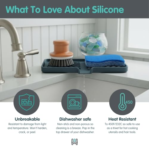 Silicone Soap Dish Tray and Sponge Holder with Drain Chute and Feet | 3-Way Sloped Design | Bathroom and Kitchen Sink Organizer Caddy (White, 10"x4", 7.8 Ounces) - color: White, size: 10"x4"