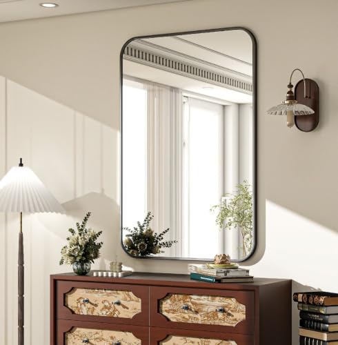 24x36 Inch Black Bathroom Vanity Mirror for Over Sink | Rectangle Wall Mirror for Bathroom with Round Corner, Hangs Horizontally Vertically for Living Room, Bedroom as Home Decor - color: Black, size: 36"L x 24"W