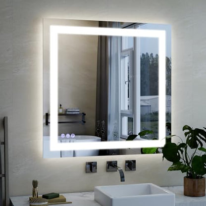 30"x30" Square Bathroom Mirror with Lights 3 Adjustable Modes | LED Bathroom Vanity Mirror for Over Sink, Anti-Fog, Memory Function, Tempered Glass, Wall Mounted Horizontally Vertically - size: 30"L x 30"W