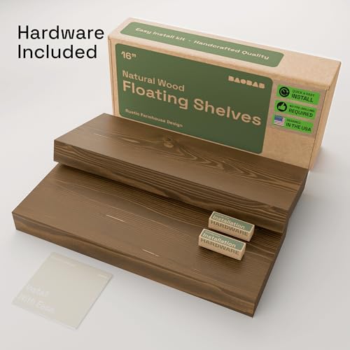 Solid Wood Floating Shelves for Wall 16 Inch Walnut, Wooden Bathroom Shelf | Real Wood, Wall Mounted, Rustic Farmhouse, Bedroom Kitchen Living Room, Walnut Finish, 16W x 6,7D, Set of 2 - color: Walnut, size: 16 Inch