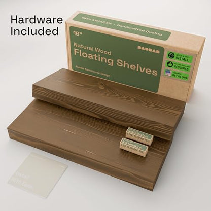 Solid Wood Floating Shelves for Wall 16 Inch Walnut, Wooden Bathroom Shelf | Real Wood, Wall Mounted, Rustic Farmhouse, Bedroom Kitchen Living Room, Walnut Finish, 16W x 6,7D, Set of 2 - color: Walnut, size: 16 Inch