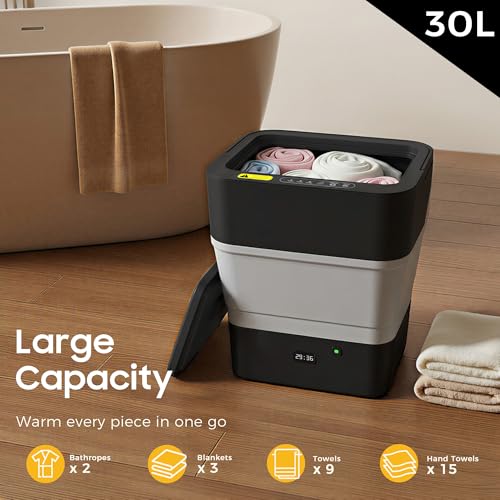 Foldable Towel Warmer,30L Hot Towel Warmers for Bathroom and SPA with 24H Timer,Large Auto Shut Off Towel Heater Bucket Fits Up to Oversized Towels,Bathrobes,Blankets,Fast Heating Towel Dryer for Home