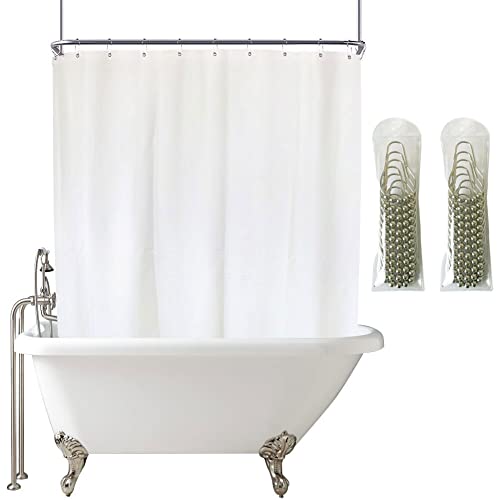ExtraWide 108x70" White Shower Curtain Liner for Clawfoot Tub, S/Steel Hook | Wrap Around Waterproof with Magnets, PEVA Bathtub Curtain for Bathroom Vintage Freestanding Tub, with Stainless Metal Hooks - color: White, size: 180"W x 70"L (Pack of 1)