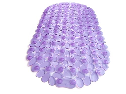 “Pebbles” Non-Slip Bathtub & Shower Mat 27”x14” Oval - Non-Toxic - Safe, Clean, Machine-Washable, Superior Grip & Drainage, Vinyl, for Smooth Floors ONLY, Transparent Purple - color: Transparent Purple, size: 27" x 14" (Oval)
