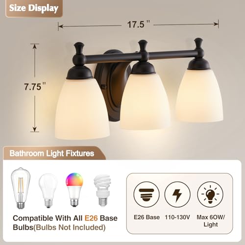 EJIAXIN Vanity Lights for Bathroom, 3-Light Modern Vanity Light Over Mirror Black Bathroom Light Fixture Bedroom Wall Sconces Lighting for Living Room Cabinet - color: Flat Black