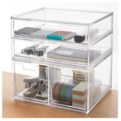 STORi Stackable Desk Organizer Drawers, Clear Pen Pencil Makeup Brush Holder for Desktops and Vanities, 4 Multi-size Drawers (Made in USA) - style: Combo Drawer Set