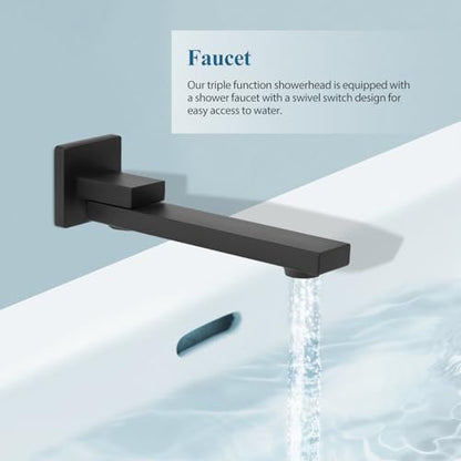 10 inch Square Shower Head and Handheld Set, Gasecoet Shower System with Tub Spout Wall Mounted Shower Faucet for Bathroom - Matte Black (With Shower Valve) - color: Matte Black, style: 3 Setting-10in