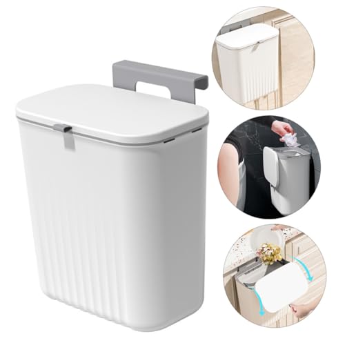 Hanging Kitchen Trash Can with Lid Wall-Mounted Waste Bucket Plastic Hook Holder Small Garbage Bin for Cabinet Door Bathroom and Rv Use