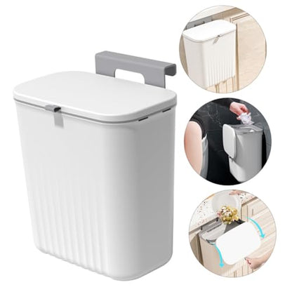 Hanging Kitchen Trash Can with Lid Wall-Mounted Waste Bucket Plastic Hook Holder Small Garbage Bin for Cabinet Door Bathroom and Rv Use
