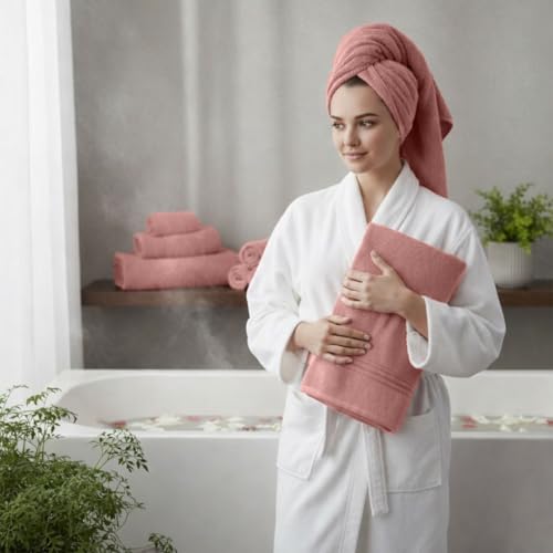 8 Piece Bath Towels for Bathroom - 100% Cotton, Soft Absorbent Bathroom Towels Set - 2 Extra Large Bath Towels, 2 Hand Towels & 4 Washcloths - Hotel Spa Thick Plush Towel, Rose Tan - color: Rose Tan (Pack of 8)